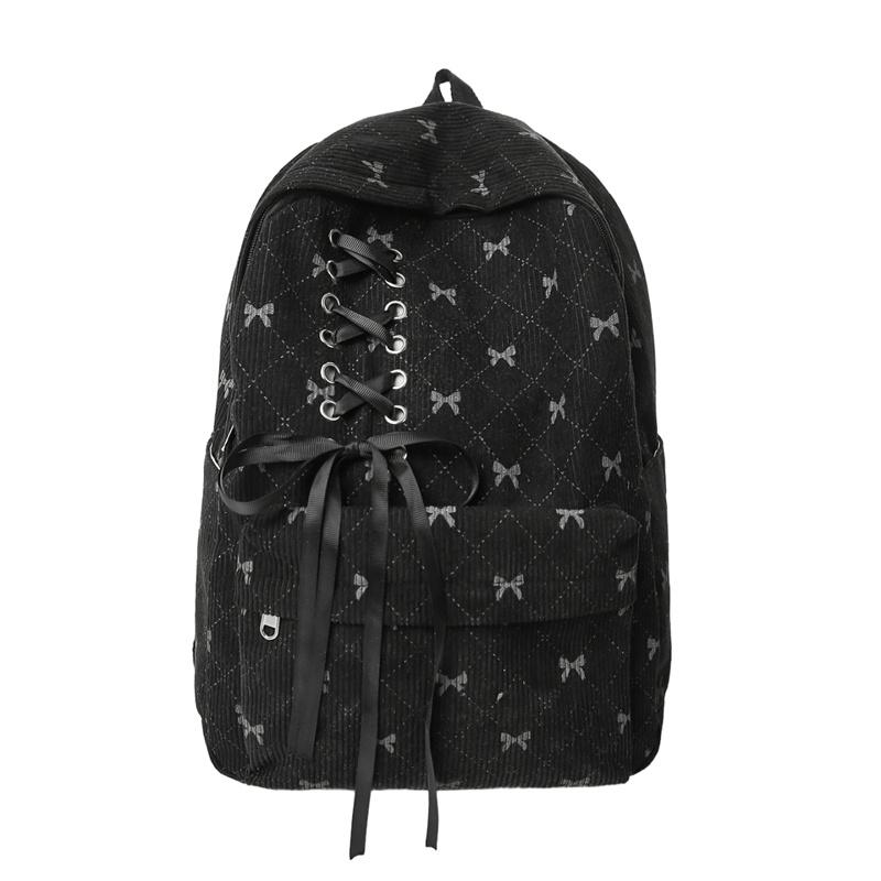 Bow Check Bag Women's Backpack Corduroy Backpack