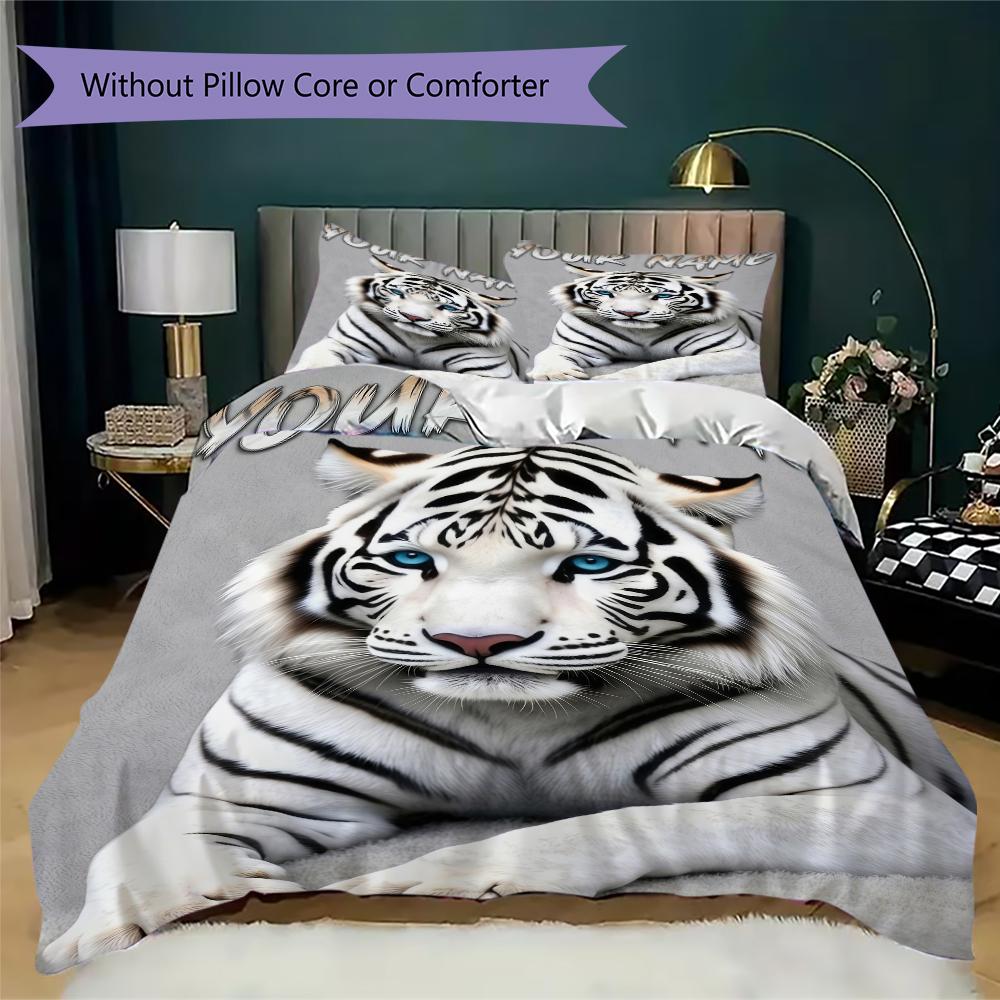 Custom Name Tiger Fantasy Universe Bedding,Quilt Set Quilt Cover Pillowcase Home Birthday Gift(1 * Duvet Cover + 2 * Pillowcase, Without Core)_lx
