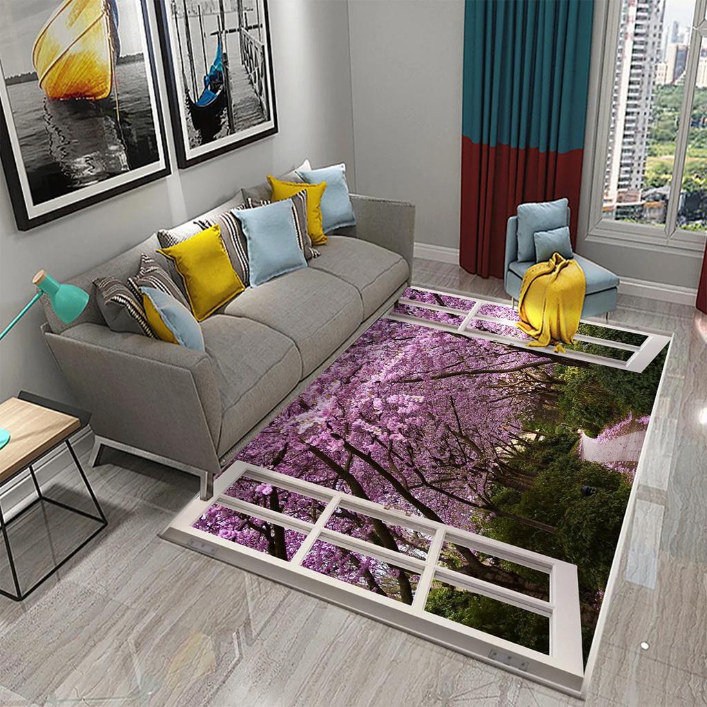 Tapete 3D Moderno Cenário de Janela Bela Vista Fora da Janela Tapetes Cozinha Banheiro Tapete Antiderrapante Sala de Estar Quarto Decoração Tapetes