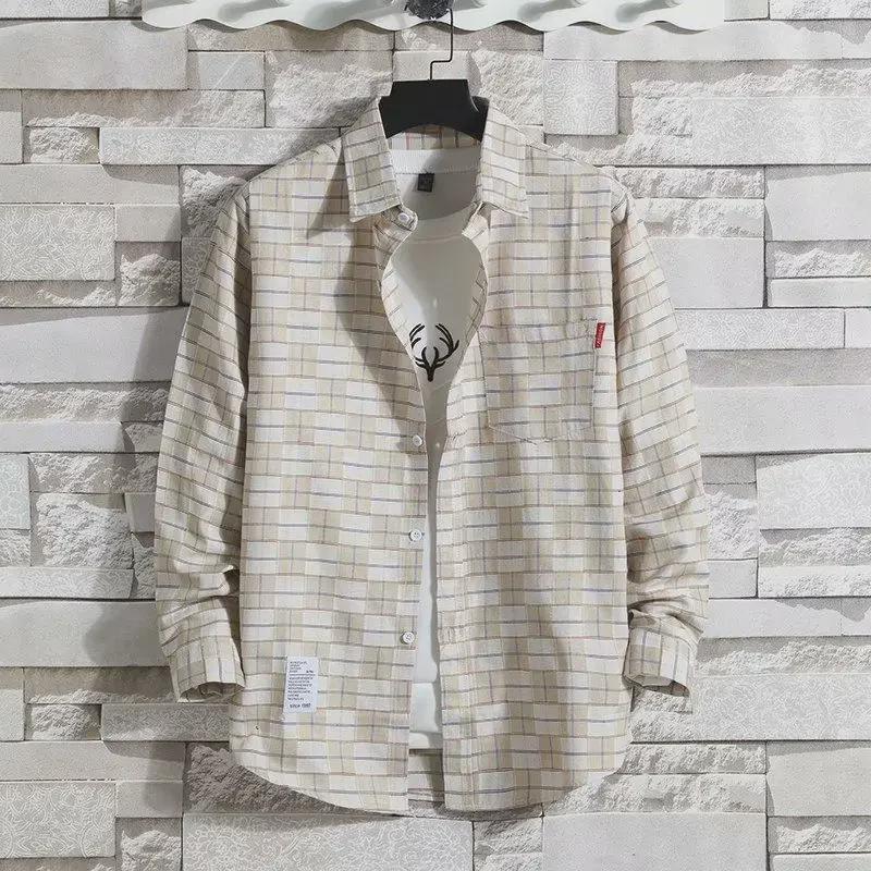 Plaid Men's Long-Sleeve Shirt - Trendy Korean Hong Kong Style