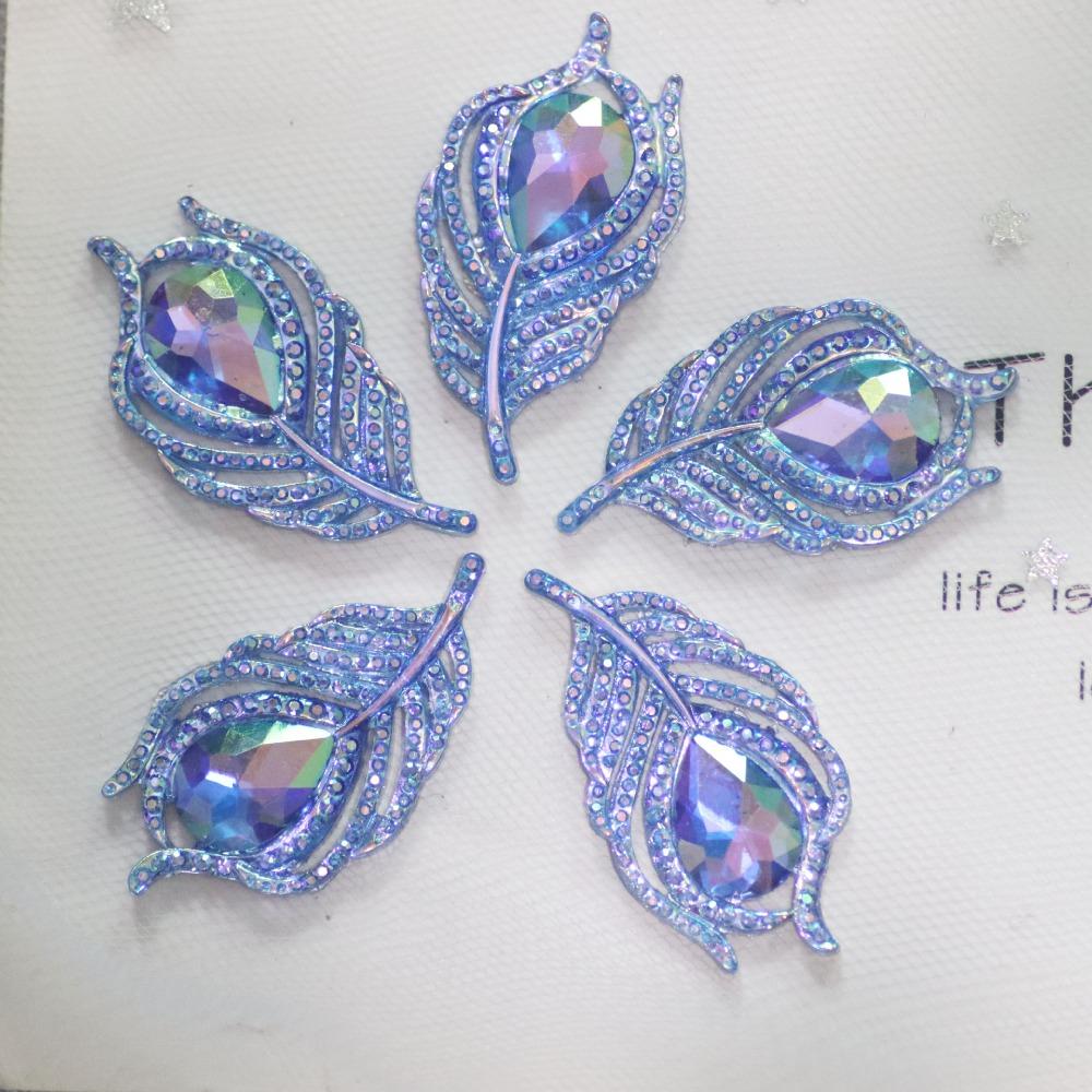 20PCS DIY Crafts 3D Peacock Feathers Solid Color Hand Sewing Gem New Flat Back Rhinestone  Scrapbook