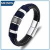 Punk Multilayer Braid Genuine Blue Leather Bracelet Titanium Stainless Steel Magnetic Buck Bracelet Men Homme Pulseras
