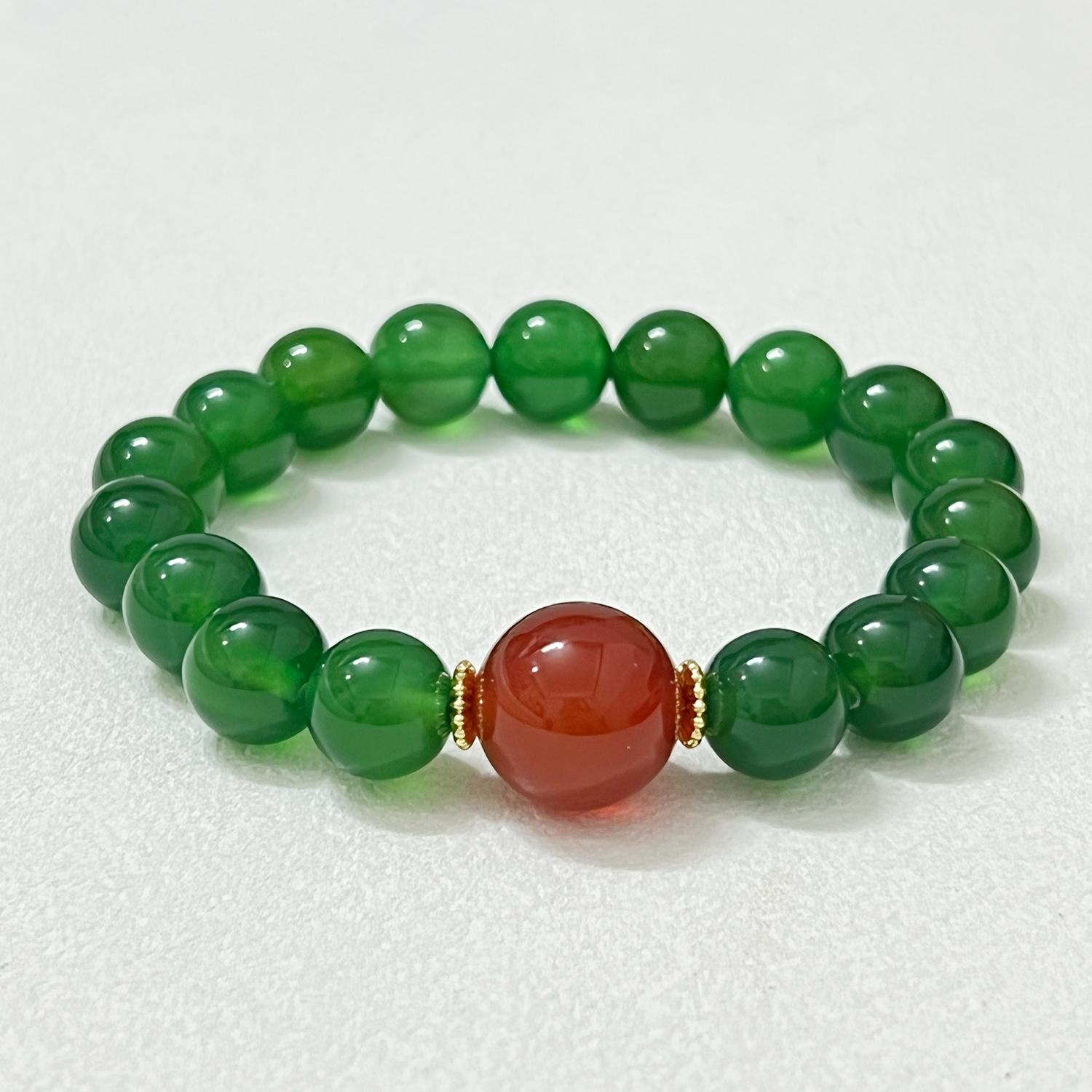 

Green Agate Bracelet for Women 10mm Round Beads Elastic Beaded Bracelets Handmade Natural Stone Bangle Jewelry Gifts Length 16cm зелений