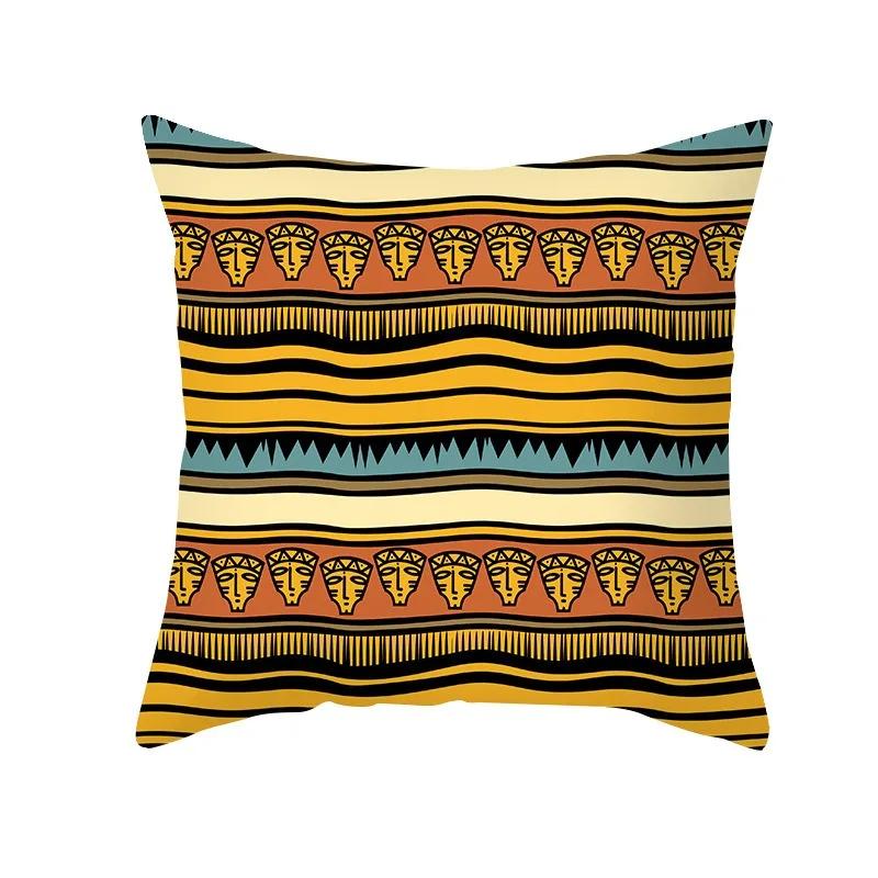 Ethnic Aztec D Flat Printed Peach Skin Pillow Cover Boho Colorful Geometric Cushion Case for Sofa Living Room Decor