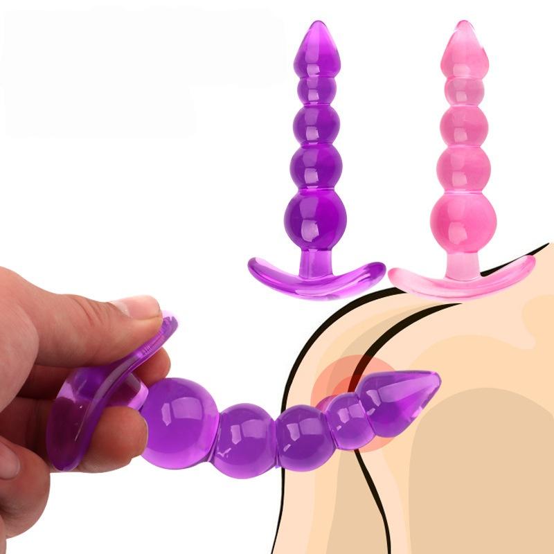 Plug Anale in Silicone con Perline per Stimolazione della Prostata Giocattolo Unisex per Adulti Viola Rosa