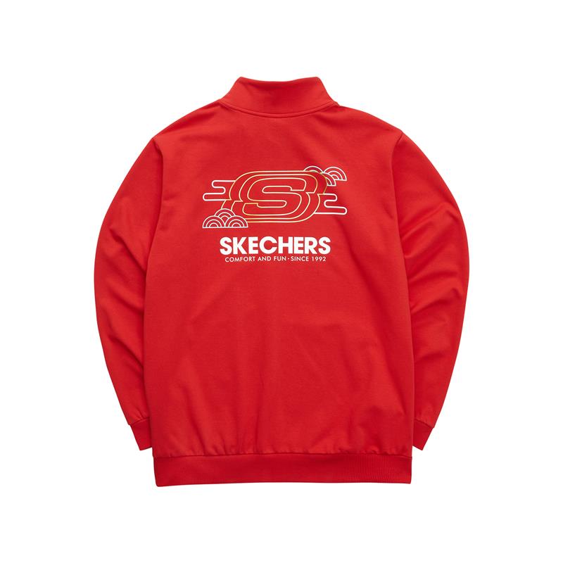Skechers New Year Series Back Letter Logo Print Stand Collar Zipper Design Long Sleeve Jacket Men jackets Racing-Red L122M061 XL