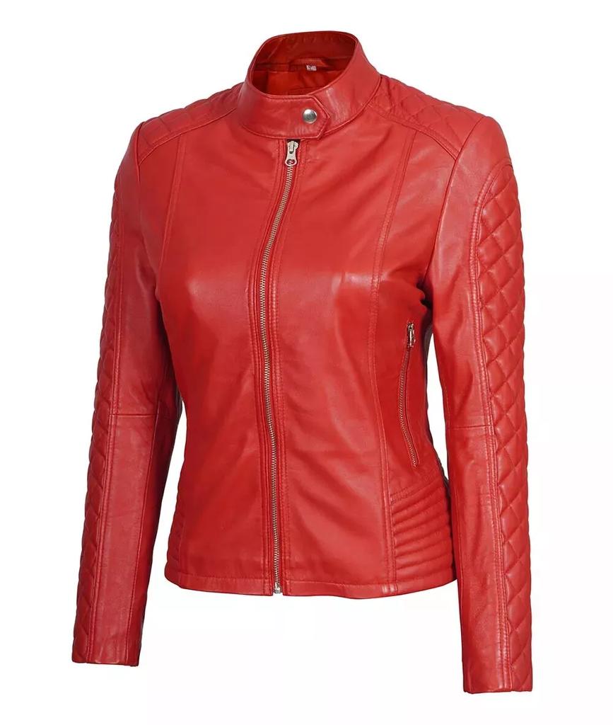 Stilvolle Biker Motorrad Damenjacke Rot Echtes Lammleder Handgefertigt