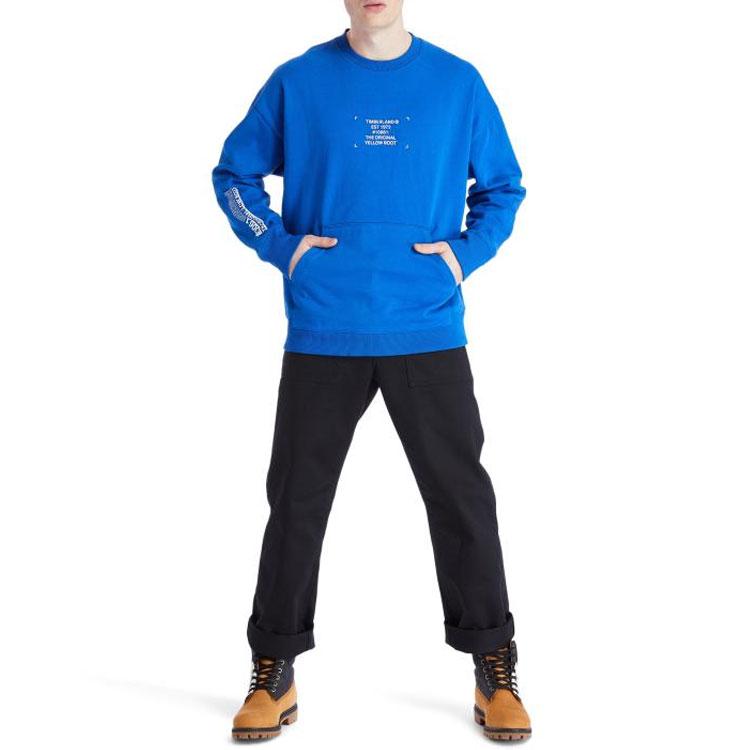 Timberland Sudadera deportiva con cuello redondo y estampado de letras para hombre, color azul A2ABS-I55