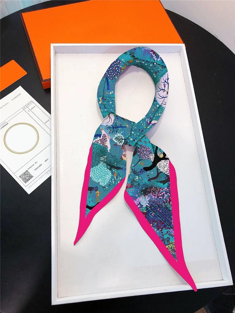 Fashion Forest and Deer Printing Diamond Scarf Brand Silk Scarf Woman Luxury Bandana Headband Hijab Foulard Neckerchief Shawl