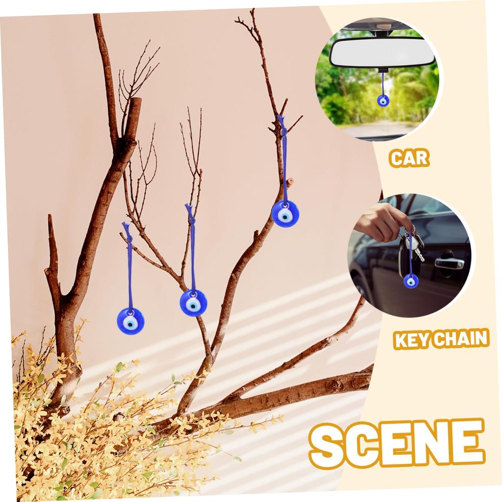 Tofficu Turkish Glass Nazar Boncuk 6-Piece Set Blue Eye Pendant 2.5cm Evil Eye Hanging Wall Charm Interior Home Decor