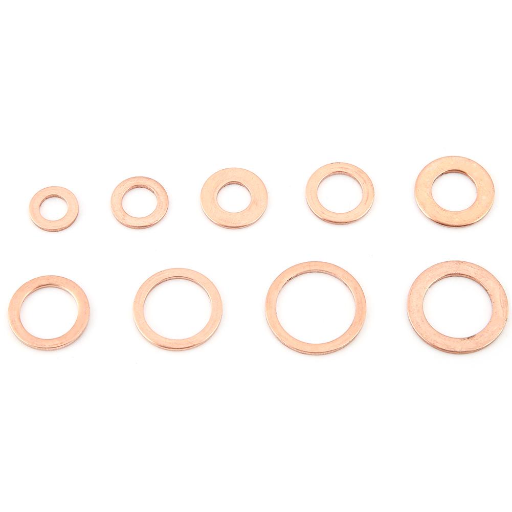 200pcs Copper Washer Gasket Flat Ring Seal Assortment Kit M5 M6 M8 M10 M12 M14
