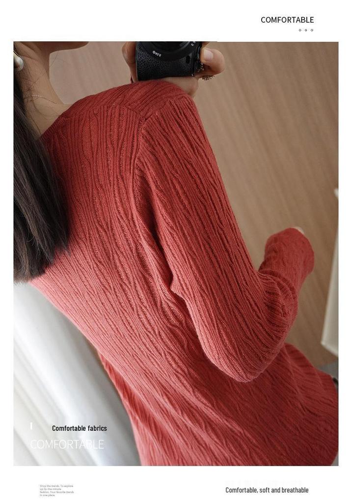Women's High-Quality Round Neck Crochet Knit Pullover - Long Sleeve, Lightweight, Warm Wool Base Layer Top