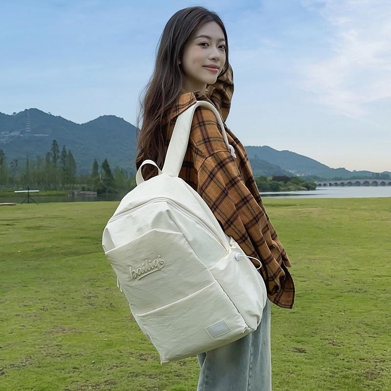 Middle School Student Schoolbag Women's Waterproof Solid Color Backpack