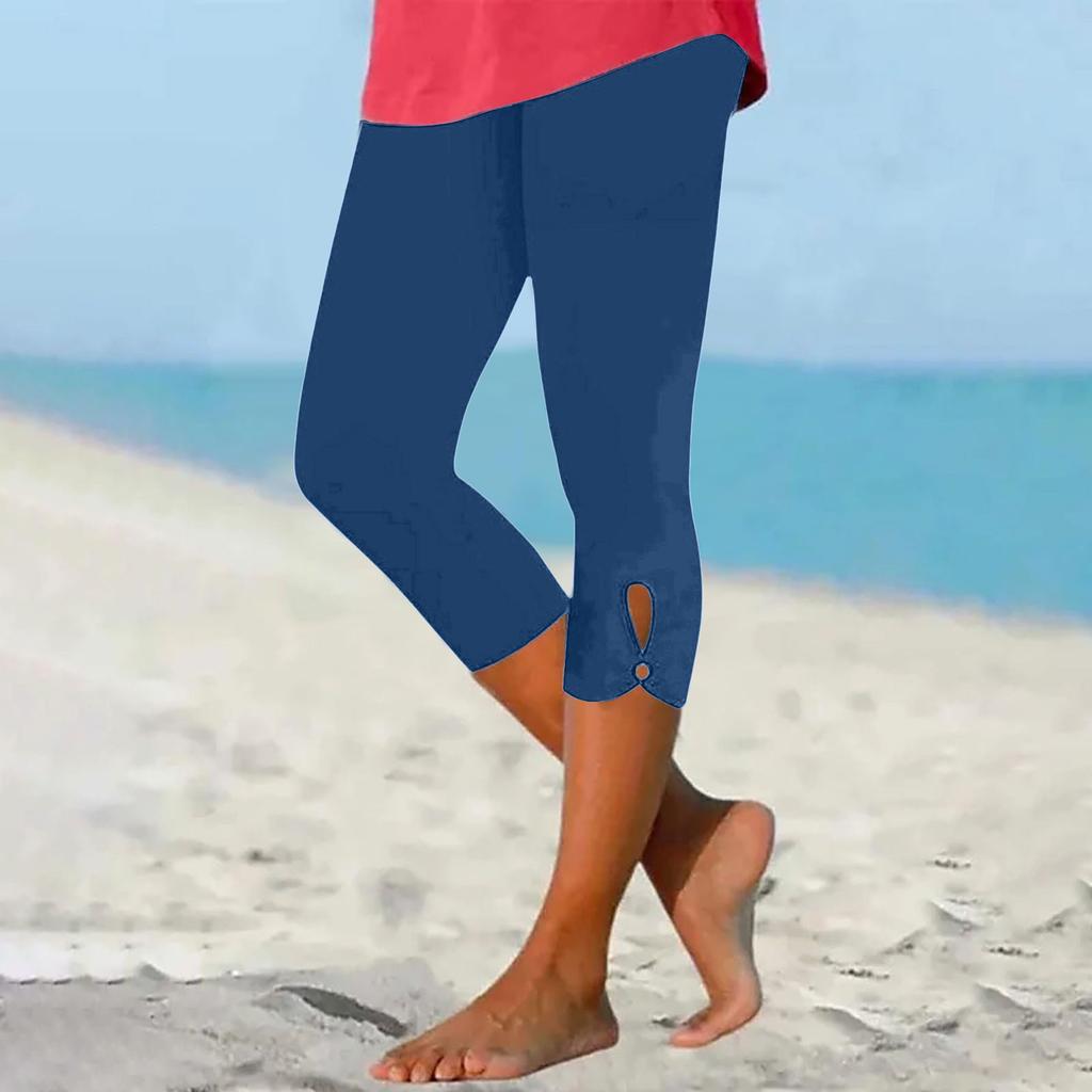 Women's High Waist Yoga Pants Summer Hollow Out Comfortable Stretch Tight Pants Workout Compression Capried Pants