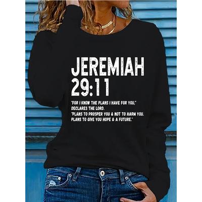 Women's Long Sleeve Crew Neck T-Shirt Jeremiah 29:11 Bible Verse Print All Seasons T Shirt Graphic Vintage Tshirt Tops Clothes