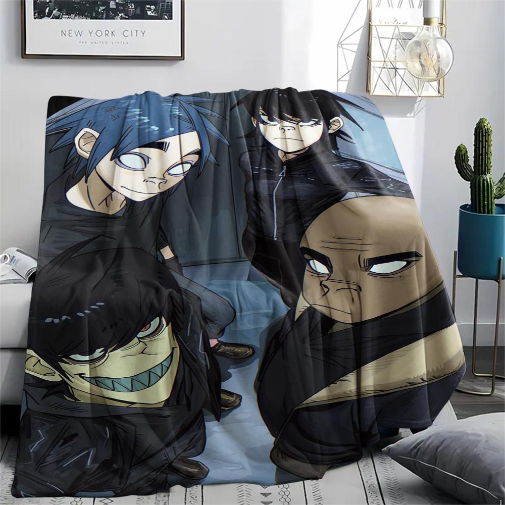 1PC Gorillaz Print Flannel Blanket, High quality Comfortable for All Seasons, Home Decor, Warmth and Comfort, Perfect for Christmas Gifts
