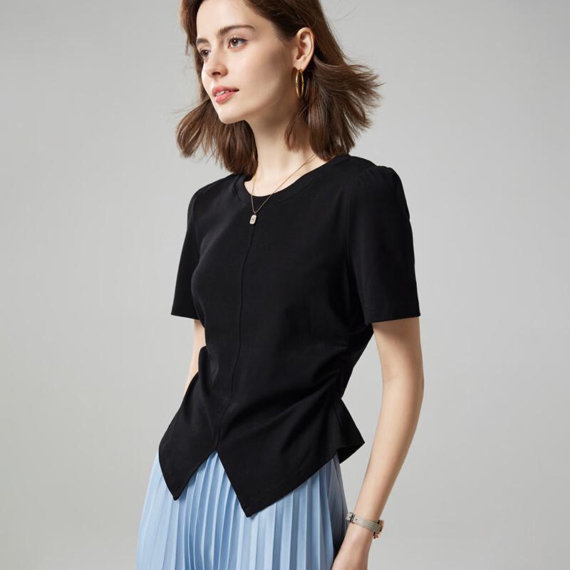 Women s Slim-Fit Cotton Blend Short-Sleeve T-Shirt with Split Hem M чёрный