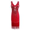 Vintage V-neck sequined fringed dress, evening dress, Gatsby dinner dress, stage performance dress.