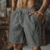 Men's Cotton Linen Shorts Elastic Waist Casual Solid Color Lace-up Running Fitness Sports Beach Fifth Pants