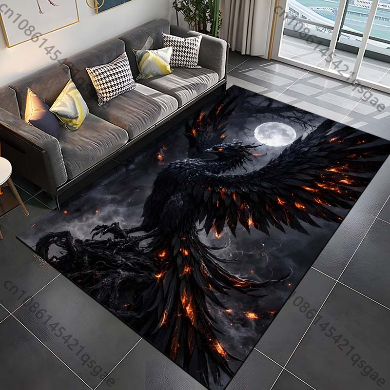 

1PC Black fiery phoenix night Print Carpet Rug for Living Room Bedroom Sofa Doormat Home Decor Non-slip Floor Mat 40x60cm