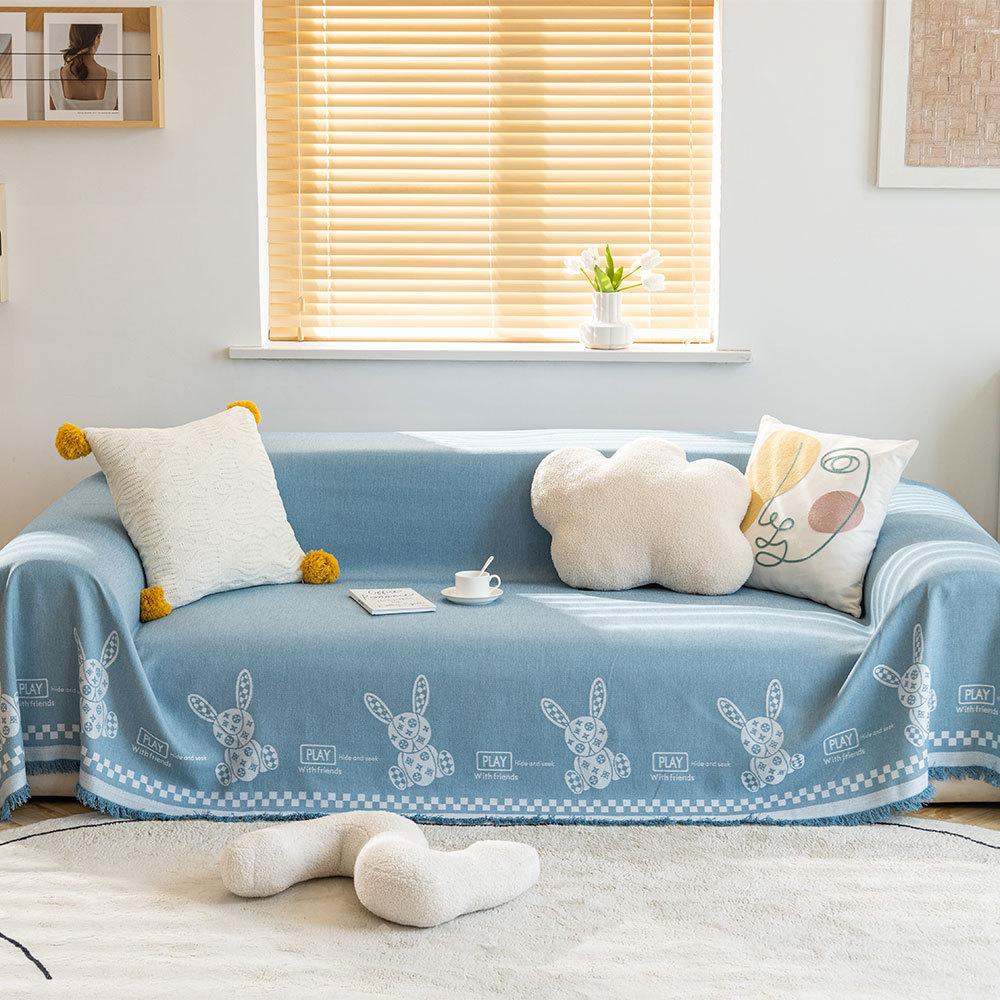 Cotton Thread Sofa Towel Cover Cloth Four Seasons Universal Anti-Scratching Non-Stick Wool Cartoon Jade Hare Simple Universal Thickened Non-Slip