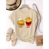 Cartoon Burger and Fries T Shirt Women Short Sleeve Casual Top Fun Food Print Fabric for Everyday Wear
