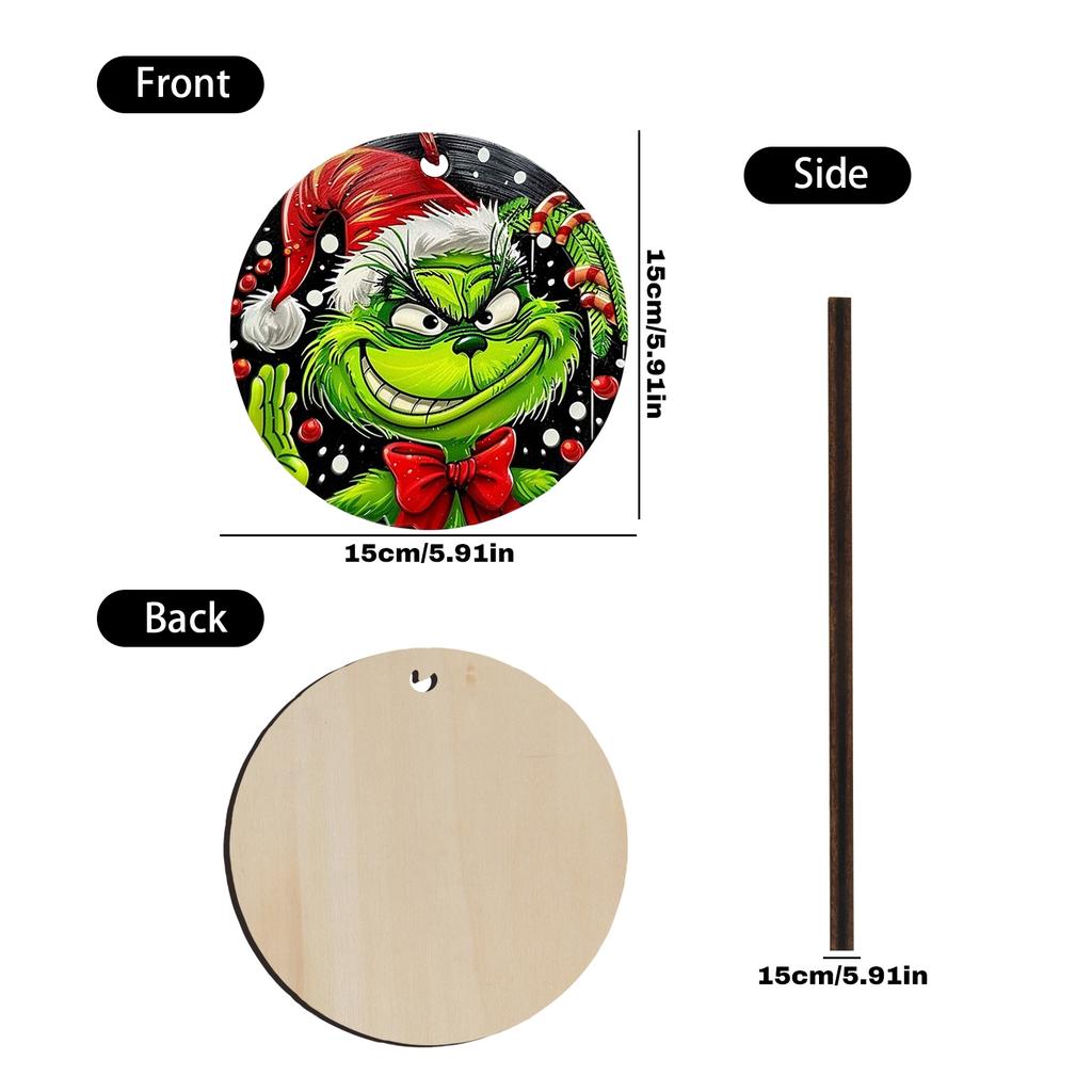 Christmas Funny Pendant Wooden Sign Decoration, Green Cartoon Character Pendant, Decorate Porch