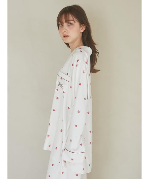 Gelato Pique Valentine Heart Print Satin Shirt PWFT251278 CRM F Women's