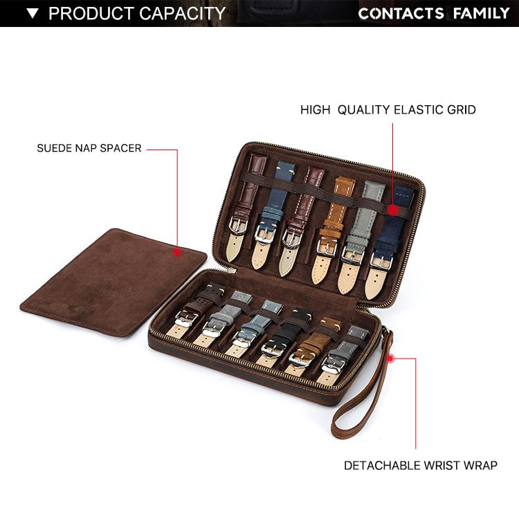 Genuine Leather Watch Bands Cases 12 Slots Watch Straps Storage Bag Organizer Box for Man and Woman