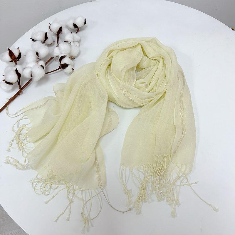 Spring And Autumn Thin Cotton And Linen Solid Color Scarf Silver Edge Shawl Long Versatile Silk Scarf Women