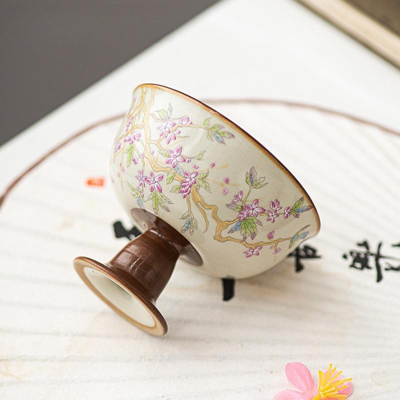 Ru Kiln Ceramic Master Cup Creative Peach Blossom Teacup Small Tasting Mug Tea-calix Chinese Kungfu Tea Bowl Household Teaware