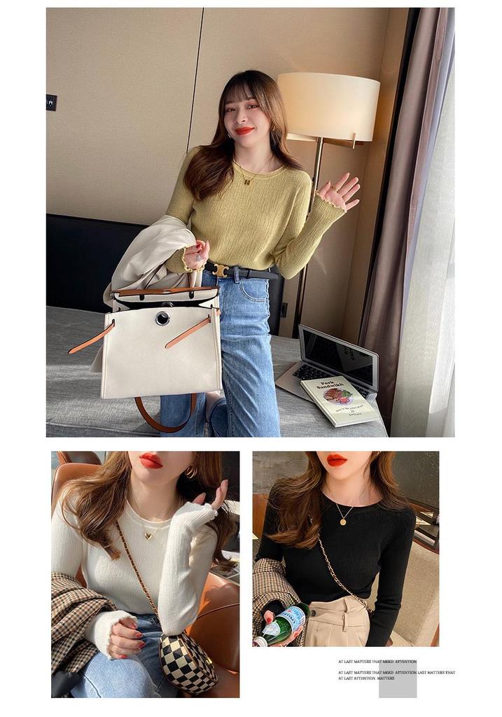 Women's Slim-Fit Ruffle Long Sleeve Knit Top for Spring and Autumn