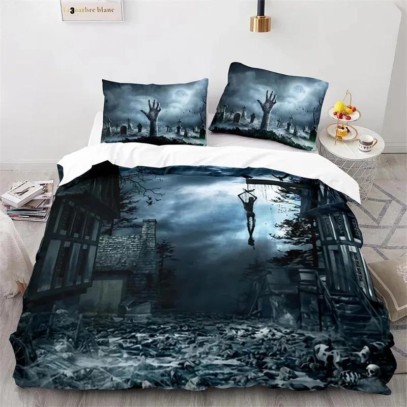 Horror Theme Spooky Bedding Set Boys Girls Twin Queen Size Duvet Cover Pillowcase Bed Kids Adult Home Textileextile