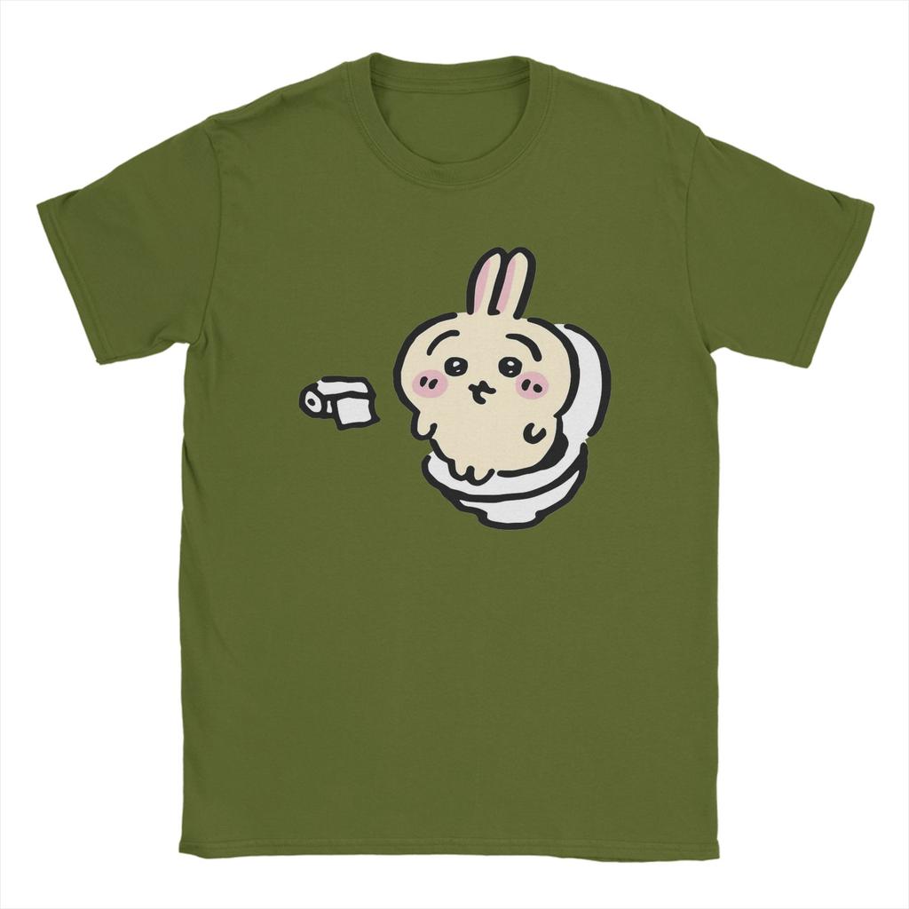 Men Usagi on the Toilet Potty Chiikawas Hachiware Poop Meme T Shirt 100% Cotton Clothes Round Neck Tee Shirt Gift Idea T-Shirts