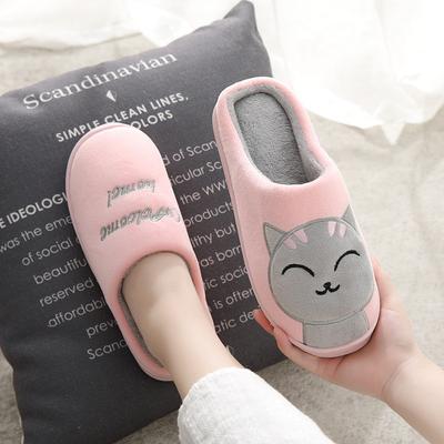 Women Winter Home Slippers Cartoon Cat Slippers Anti Slip Soft Warm Plush Indoor House Slippers Bedroom Couples Floor Shoes