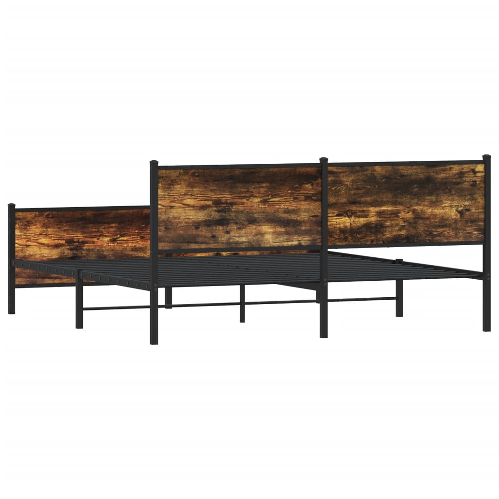 Metal Bed Frame Without Mattress Smoked Oak Finish 200 X 200 Cm
