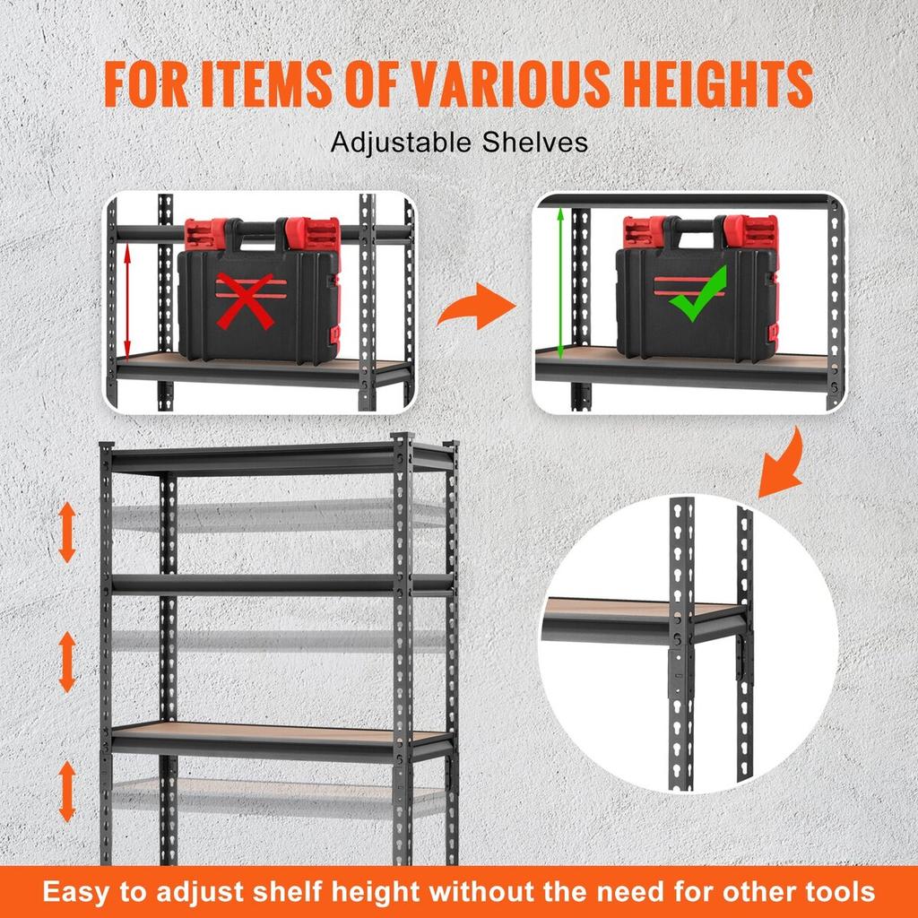 Storage Shelving Unit, 5-Tier Adjustable, 2000 Lbs Capacity, Heavy Duty Garage Shelves Metal Organizer Utility Rack, Black, 30" L X 12" W X 60" H for