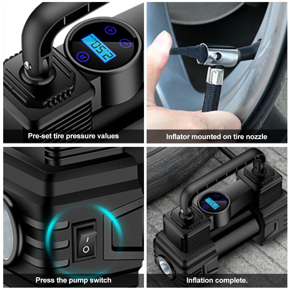 Car Tire Pump 150 PSI 12V Electric Air Pump LED Emergency Flashlight Heavy Duty Air Compressor Car Tyre Inflator for All Vehicle
