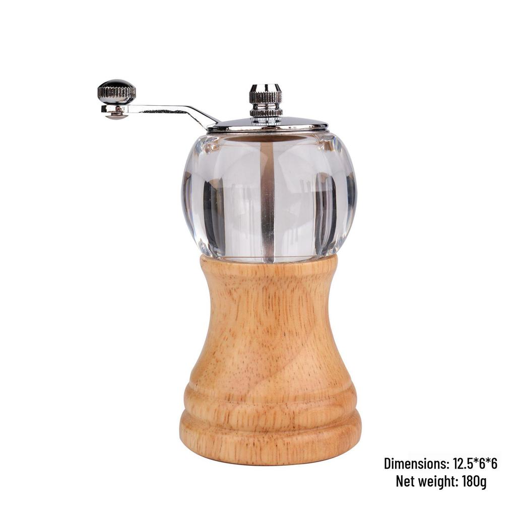 Hand-Cranked Solid Wood & Acrylic Pepper Grinder for Kitchen & Restaurant
