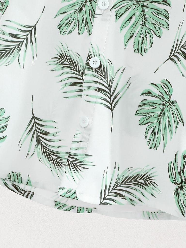 Boys' Tropical Leaf Print Shirt & Shorts 2Pcs Outfit