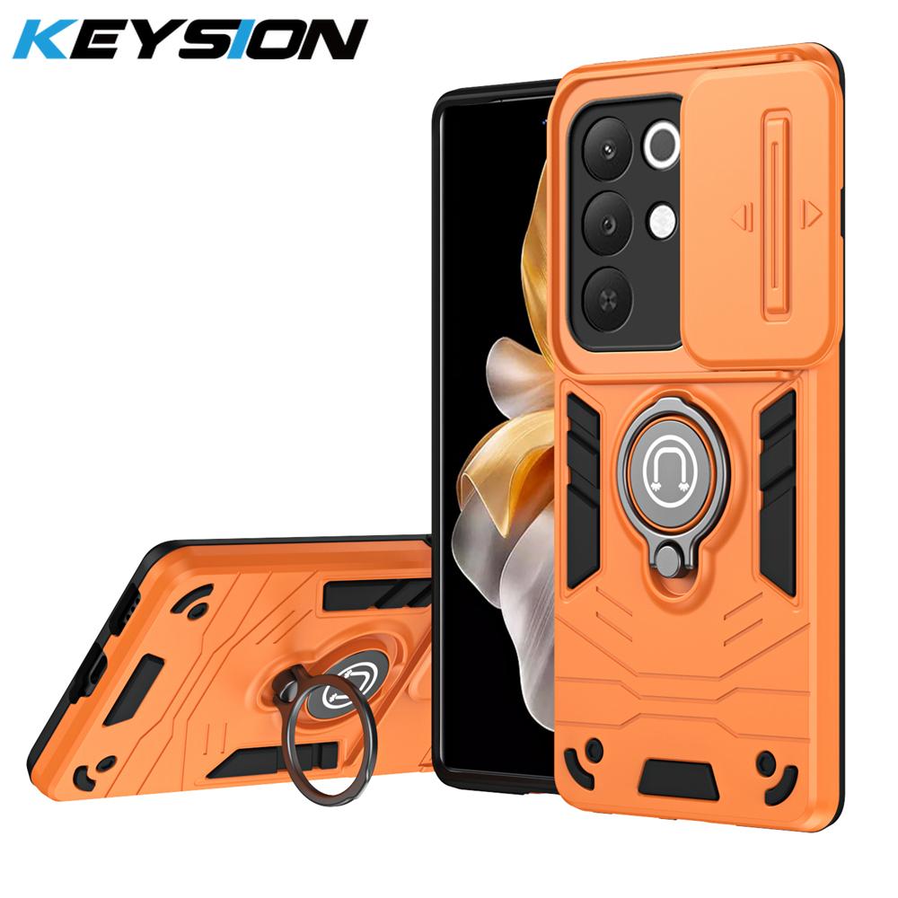 

KEYSION Shockproof Armor Ring Stand Case for Realme C85 4G 5G Slide Camera Lens Protection Phone Back Cover for Realme C85 5G for Realme C85 оранжевый