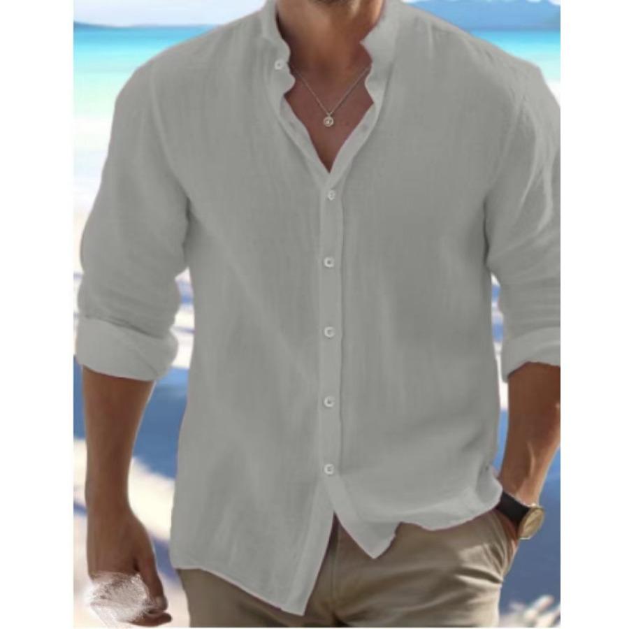 Men's Summer Autumn White Shirt Man Long Sleeve Cotton Linen Shirt Solid Clothing