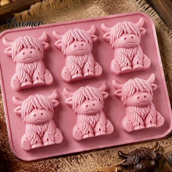 Cute Animal Shaped Ice Molds 3D Highland Cow Mold, 6 Cavity Food Grade Silicone Non Stick Jelly Making Tool Cube Tray, Flexible Mold for Whiskey