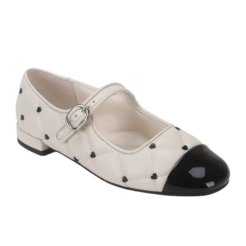 Flat single shoes women's spring new shallow mouth love rhombus casual word belt Mary Jane shoes