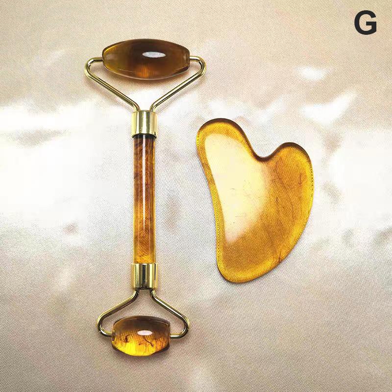 2 Stück Gesichtsmassage-Roller Gua Sha Schaberbrett-Set, Gesichtsstraffung, Körperschlankheits-Gesichtsmassagegerät