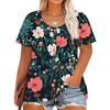 Plus Size Women's Fashion Casual Vintage Printed O-Neck Short Sleeve Button T-Shirt Top