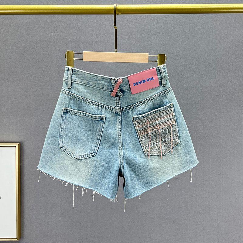

All-Matching Denim Shorts Women s Trendy New Arrival Summer High Waist Loose Slim Looking Ins Ripped Loose Pants Hot Pants 2023 Light blue 26