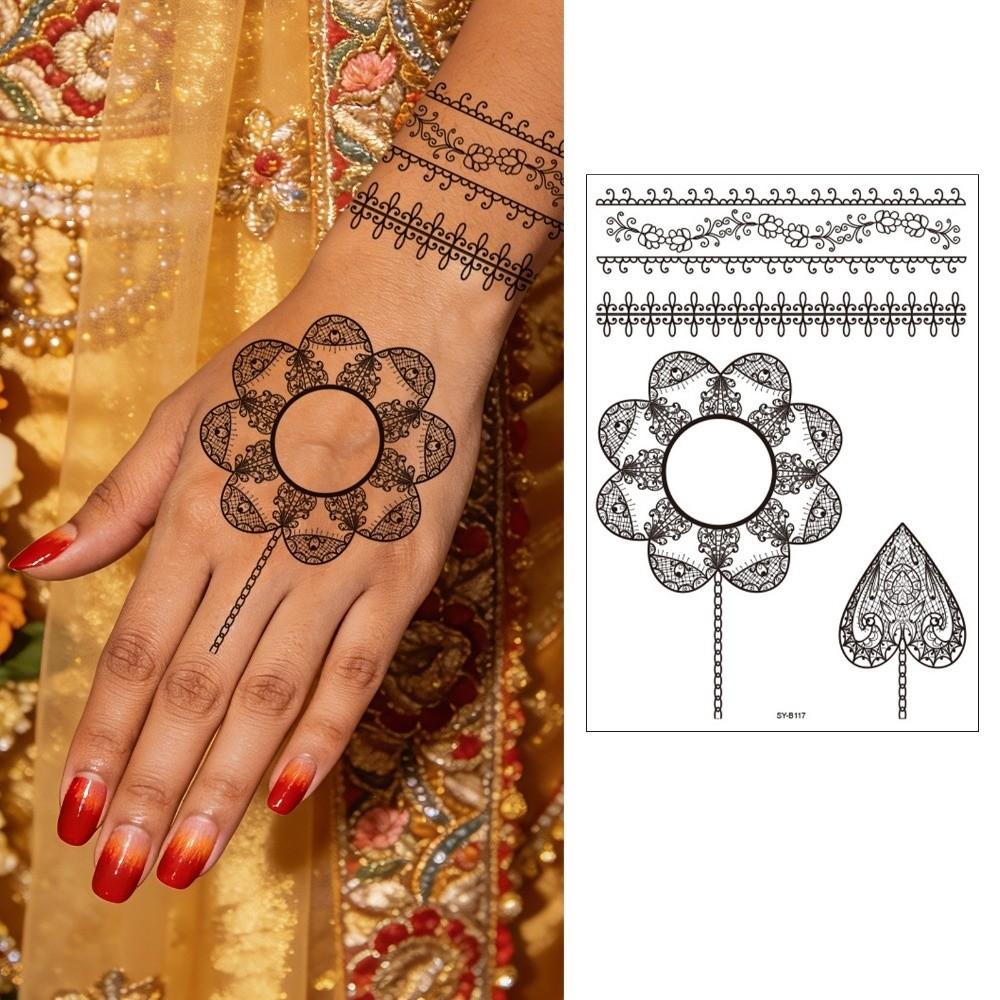 Adesivos de Transferência de Água Tatuagem Temporária de Henna Índia Mehndi Flor Arte Corporal Adesivo Mulher/Senhora/Menina