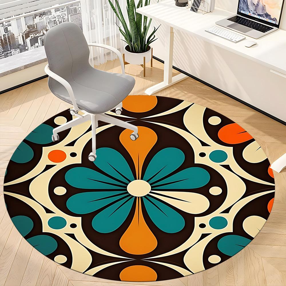 1PC Floral Pattern Office Round Area Rug, Mat Suitable For Office, Under Office Chairs Bedroom Living Room Home Decor, Room Deco