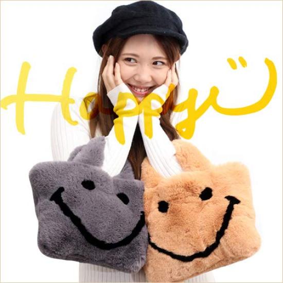 [Smiley X 2] Women's Fur Tote BagShoulder Bag with Smiley Smiley Design, Fluffy, 2-Way Bag, Mother's Bag, Stylish, Cute, FallWinter Fluffy Bag (Pink)